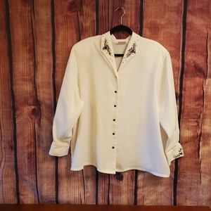 💥 KORET Cream w/Black Trim Button Down Long Sleeve Shirt